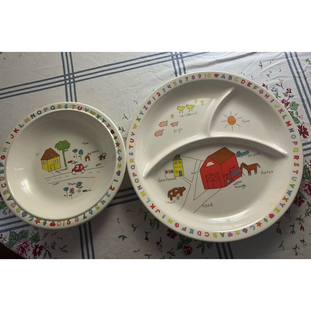 VTG Anacapa Melamine Ware Children’s Divided Dinner Plate Bowl Alphabet My House